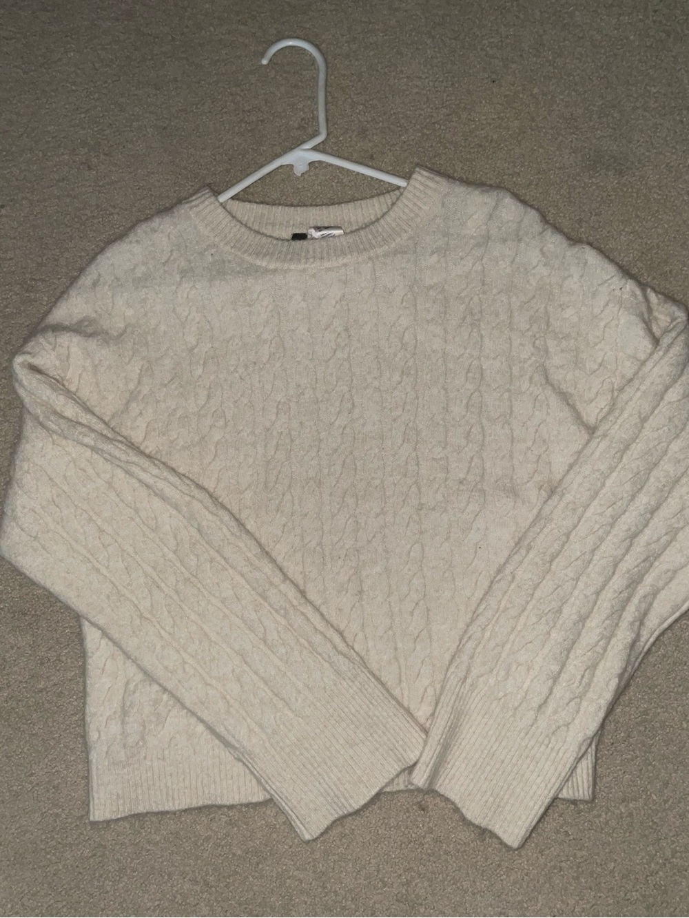 Divided Cream Cable-Knit Crewneck Sweater